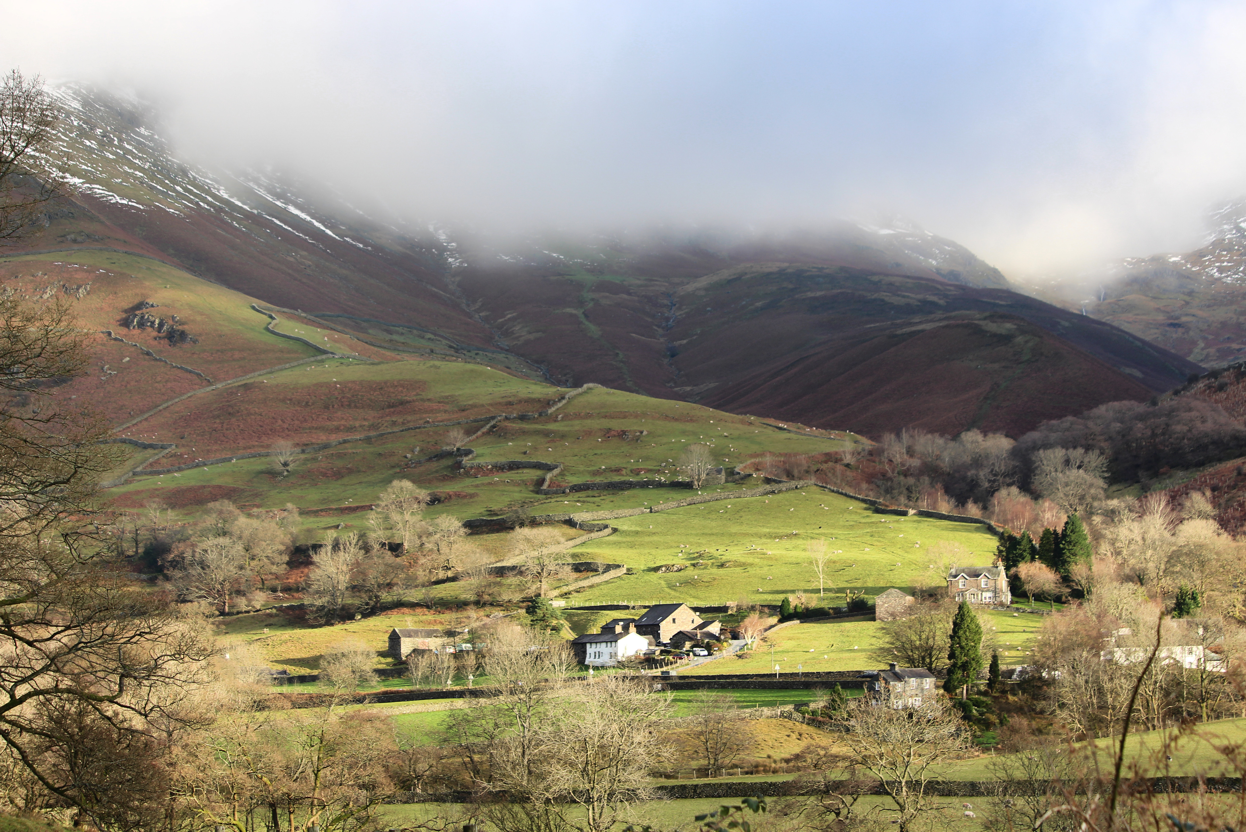 Aerial view of The Yan at Broadrayne Farm near Grasmere, a base for Bonfire Night in the Lake District