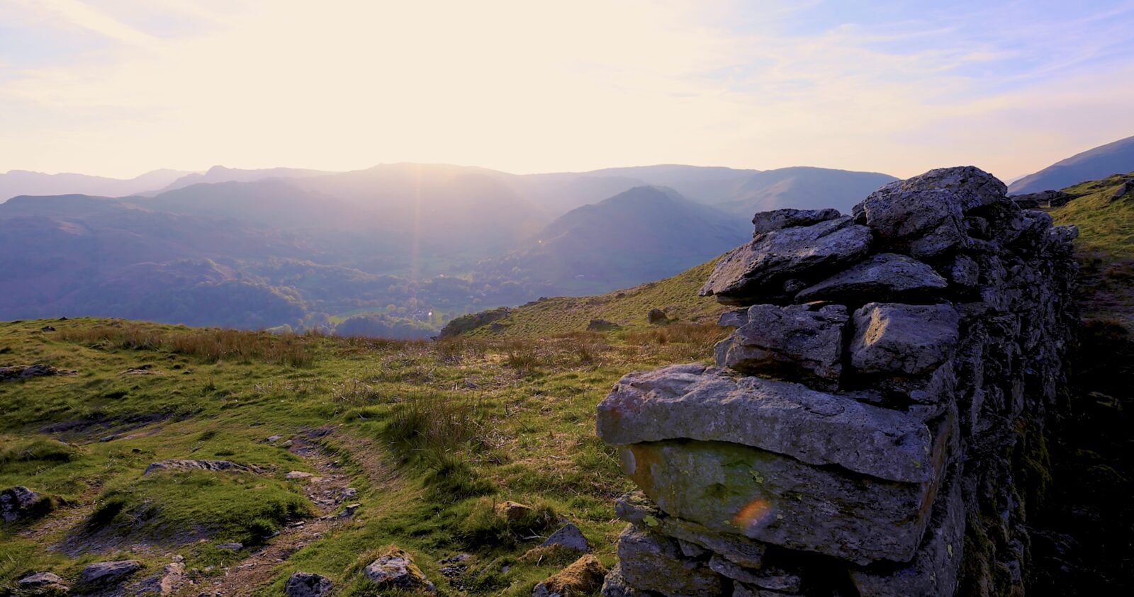 Autumn sunset over the Lake District fells near Grasmere