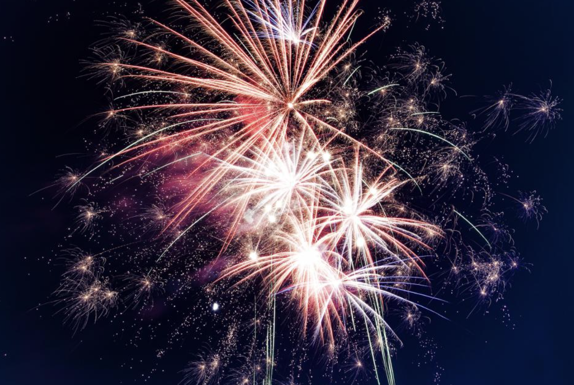 Fireworks over Windermere on Bonfire Night in the Lake District.